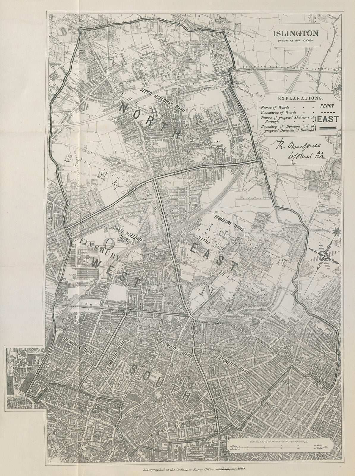 Islington Parliamentary Borough. Holloway Highbury. BOUNDARY COMMISSION 1885 map